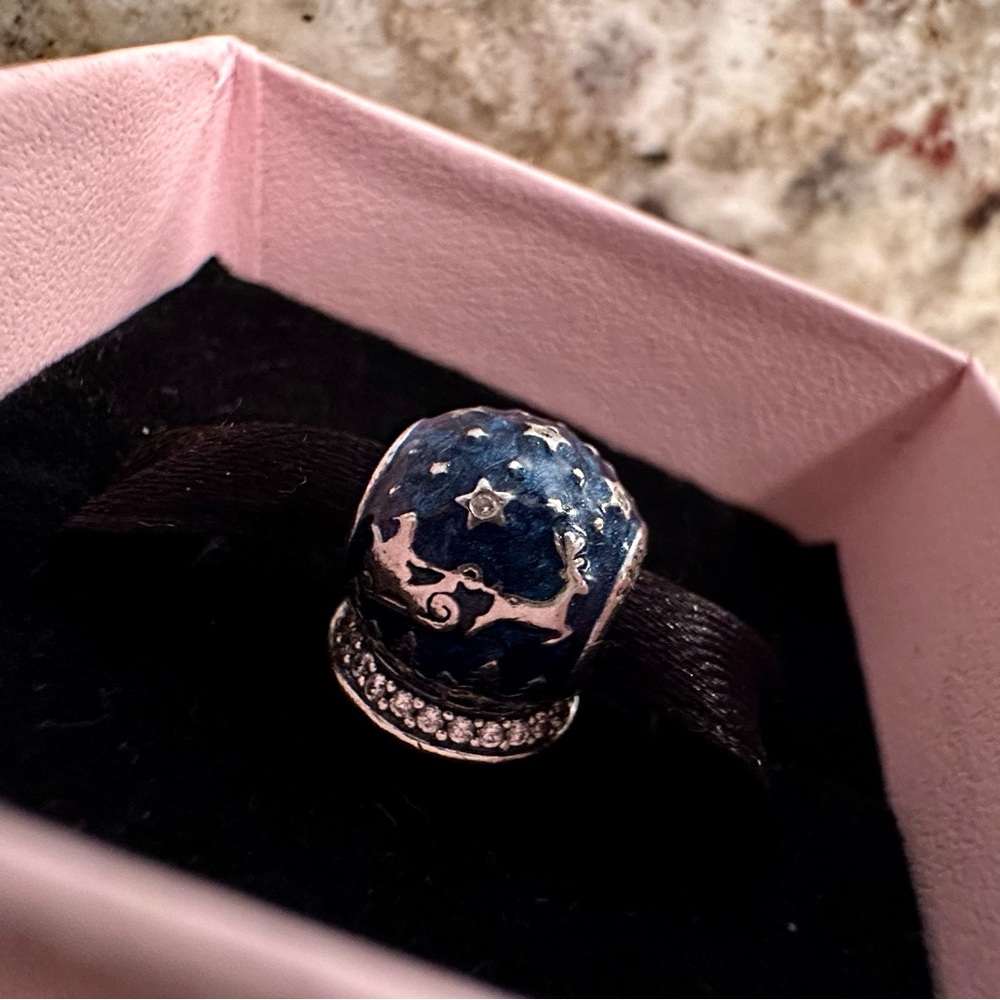 Pandora Christmas Night Snow Globe Holiday Winter Santa Reindeer Stars Charm - Picture 2 of 5